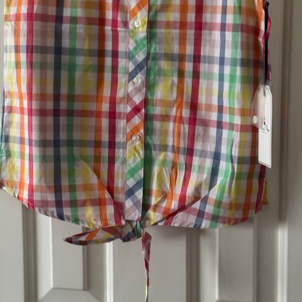New Classic Prep Girls Skylar Top Gingham Sunshine Front tie Button Down Size 12 - Picture 8 of 11